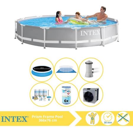 Intex Prism Frame Zwembad - Opzetzwembad - 366x76 cm - Inclusief Solarzeil Pro, Onderhoudspakket, Filter, Grondzeil en Warmtepomp CP