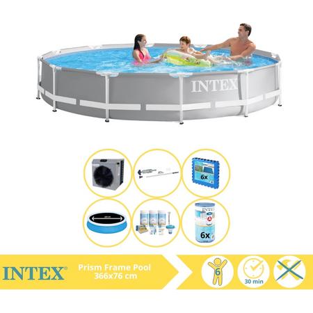 Intex Prism Frame Zwembad - Opzetzwembad - 366x76 cm - Inclusief Solarzeil Pro, Onderhoudspakket, Filter, Stofzuiger, Zwembadtegels en Warmtepomp CP