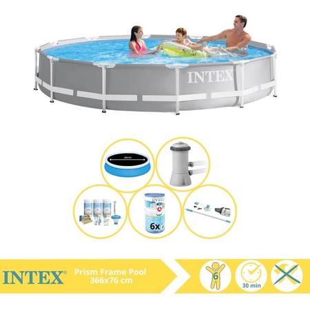 Intex Prism Frame Zwembad - Opzetzwembad - 366x76 cm - Inclusief Solarzeil Pro, Onderhoudspakket, Filter en Stofzuiger