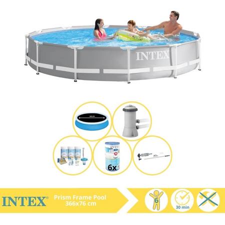 Intex Prism Frame Zwembad - Opzetzwembad - 366x76 cm - Inclusief Solarzeil Pro, Onderhoudspakket, Filter en Stofzuiger