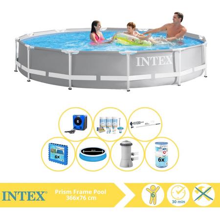 Intex Prism Frame Zwembad - Opzetzwembad - 366x76 cm - Inclusief Solarzeil Pro, Onderhoudspakket, Zwembadpomp, Filter, Stofzuiger, Zwembadtegels en Warmtepomp HS