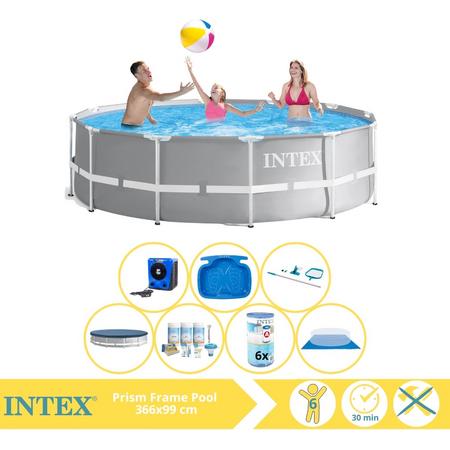 Intex Prism Frame Zwembad - Opzetzwembad - 366x99 cm - Inclusief Afdekzeil, Onderhoudspakket, Filter, Grondzeil, Onderhoudsset, Voetenbad en Warmtepomp HS