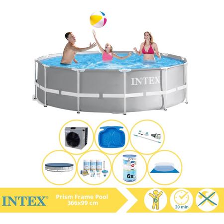 Intex Prism Frame Zwembad - Opzetzwembad - 366x99 cm - Inclusief Afdekzeil, Onderhoudspakket, Filter, Grondzeil, Stofzuiger, Voetenbad en Warmtepomp CP