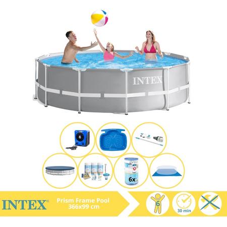 Intex Prism Frame Zwembad - Opzetzwembad - 366x99 cm - Inclusief Afdekzeil, Onderhoudspakket, Filter, Grondzeil, Stofzuiger, Voetenbad en Warmtepomp HS
