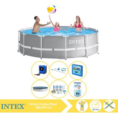Intex Prism Frame Zwembad - Opzetzwembad - 366x99 cm - Inclusief Afdekzeil, Onderhoudspakket, Filter, Onderhoudsset, Zwembadtegels en Warmtepomp HS