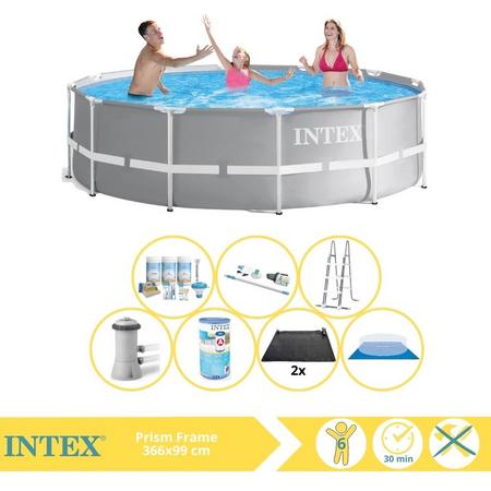 Intex Prism Frame Zwembad - Opzetzwembad - 366x99 cm - Inclusief Onderhoudspakket, Filter, Grondzeil, Stofzuiger en Solar Mat