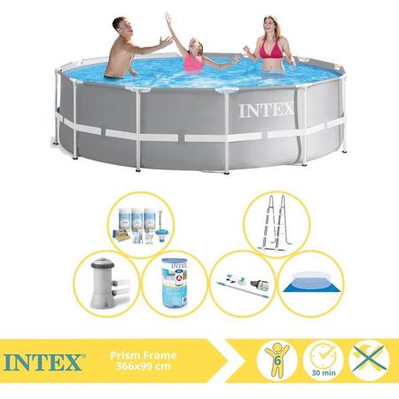 Intex Prism Frame Zwembad - Opzetzwembad - 366x99 cm - Inclusief Onderhoudspakket, Filter, Grondzeil en Stofzuiger