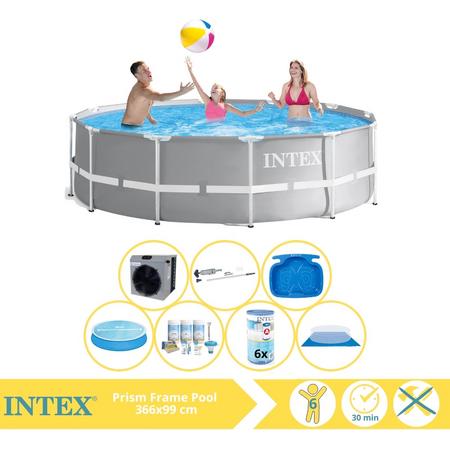 Intex Prism Frame Zwembad - Opzetzwembad - 366x99 cm - Inclusief Solarzeil, Onderhoudspakket, Filter, Grondzeil, Stofzuiger, Voetenbad en Warmtepomp CP