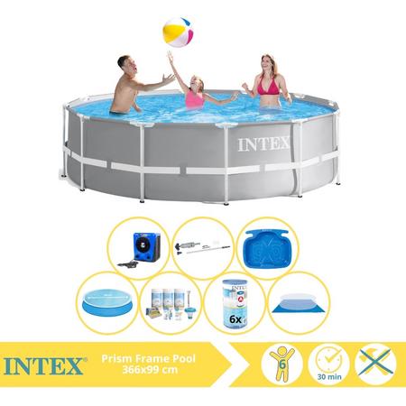 Intex Prism Frame Zwembad - Opzetzwembad - 366x99 cm - Inclusief Solarzeil, Onderhoudspakket, Filter, Grondzeil, Stofzuiger, Voetenbad en Warmtepomp HS