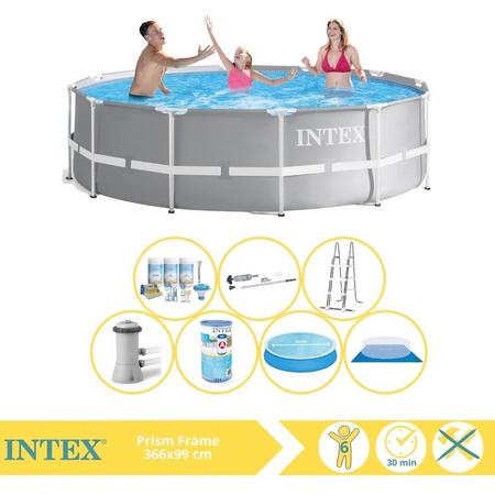 Intex Prism Frame Zwembad - Opzetzwembad - 366x99 cm - Inclusief Solarzeil, Onderhoudspakket, Filter, Grondzeil en Stofzuiger
