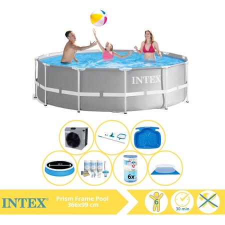 Intex Prism Frame Zwembad - Opzetzwembad - 366x99 cm - Inclusief Solarzeil Pro, Onderhoudspakket, Filter, Grondzeil, Onderhoudsset, Voetenbad en Warmtepomp CP
