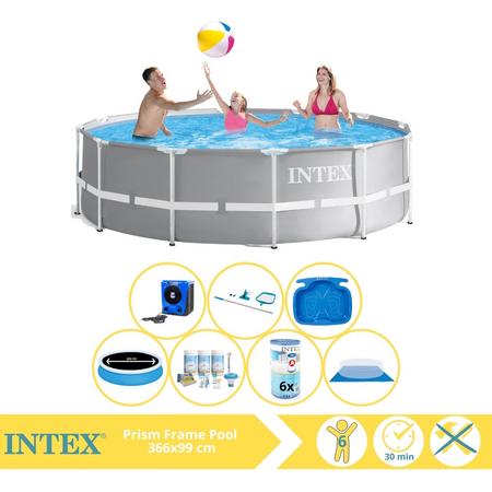 Intex Prism Frame Zwembad - Opzetzwembad - 366x99 cm - Inclusief Solarzeil Pro, Onderhoudspakket, Filter, Grondzeil, Onderhoudsset, Voetenbad en Warmtepomp HS