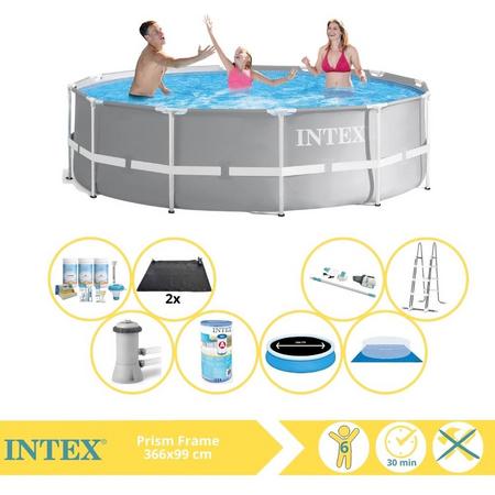 Intex Prism Frame Zwembad - Opzetzwembad - 366x99 cm - Inclusief Solarzeil Pro, Onderhoudspakket, Filter, Grondzeil, Stofzuiger en Solar Mat