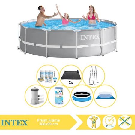 Intex Prism Frame Zwembad - Opzetzwembad - 366x99 cm - Inclusief Solarzeil Pro, Onderhoudspakket, Filter, Grondzeil en Solar Mat