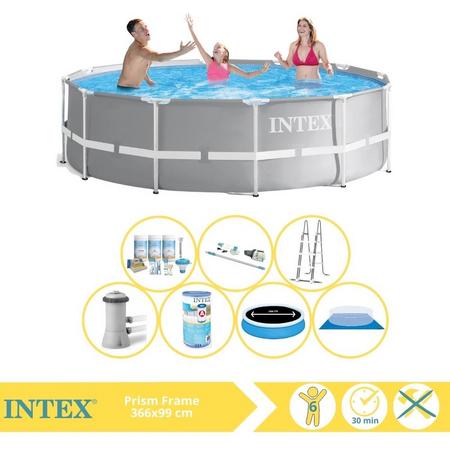 Intex Prism Frame Zwembad - Opzetzwembad - 366x99 cm - Inclusief Solarzeil Pro, Onderhoudspakket, Filter, Grondzeil en Stofzuiger