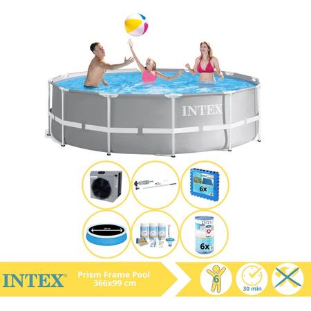 Intex Prism Frame Zwembad - Opzetzwembad - 366x99 cm - Inclusief Solarzeil Pro, Onderhoudspakket, Filter, Stofzuiger, Zwembadtegels en Warmtepomp CP