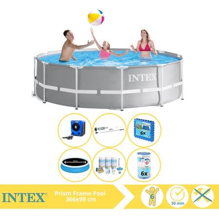 Intex Prism Frame Zwembad - Opzetzwembad - 366x99 cm - Inclusief Solarzeil Pro, Onderhoudspakket, Filter, Stofzuiger, Zwembadtegels en Warmtepomp HS