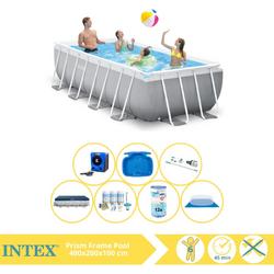 Intex Prism Frame Zwembad - Opzetzwembad - 400x200x100 cm - Inclusief Afdekzeil, Onderhoudspakket, Filter, Grondzeil, Stofzuiger, Voetenbad en Warmtepomp HS