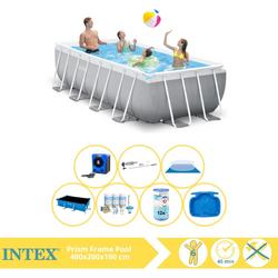 Intex Prism Frame Zwembad - Opzetzwembad - 400x200x100 cm - Inclusief Solarzeil, Onderhoudspakket, Filter, Grondzeil, Stofzuiger, Voetenbad en Warmtepomp HS