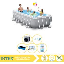 Intex Prism Frame Zwembad - Opzetzwembad - 400x200x100 cm - Inclusief Solarzeil, Onderhoudspakket, Filter, Onderhoudsset en Warmtepomp CP