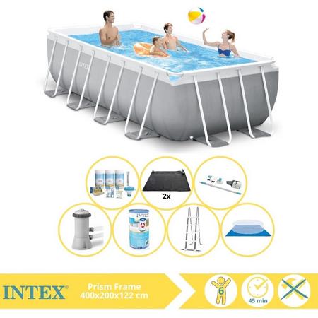 Intex Prism Frame Zwembad - Opzetzwembad - 400x200x122 cm - Inclusief Onderhoudspakket, Filter, Grondzeil, Stofzuiger en Solar Mat