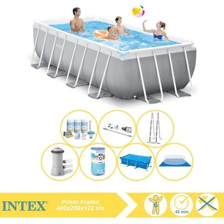 Intex Prism Frame Zwembad - Opzetzwembad - 400x200x122 cm - Inclusief Solarzeil, Onderhoudspakket, Filter, Grondzeil en Stofzuiger