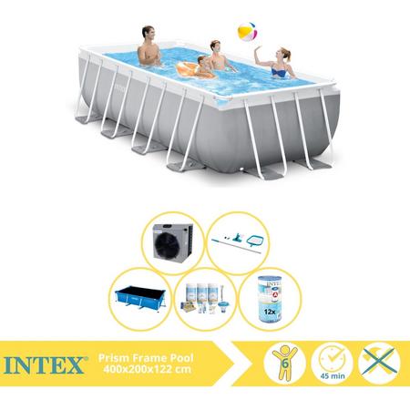 Intex Prism Frame Zwembad - Opzetzwembad - 400x200x122 cm - Inclusief Solarzeil, Onderhoudspakket, Filter, Onderhoudsset en Warmtepomp CP