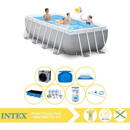 Intex Prism Frame Zwembad - Opzetzwembad - 400x200x122 cm - Inclusief Solarzeil Pro, Onderhoudspakket, Filter, Grondzeil, Onderhoudsset, Voetenbad en Warmtepomp CP