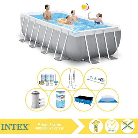 Intex Prism Frame Zwembad - Opzetzwembad - 400x200x122 cm - Inclusief Solarzeil Pro, Onderhoudspakket, Filter, Grondzeil en Stofzuiger