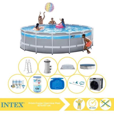 Intex Prism Frame Zwembad - Opzetzwembad - 427x107 cm - Inclusief Onderhoudspakket, Filter, Onderhoudsset, Voetenbad en Warmtepomp CP