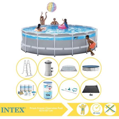 Intex Prism Frame Zwembad - Opzetzwembad - 427x107 cm - Inclusief Onderhoudspakket, Filter, Onderhoudsset en Solar Mat