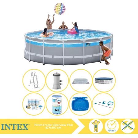Intex Prism Frame Zwembad - Opzetzwembad - 427x107 cm - Inclusief Onderhoudspakket, Filter, Onderhoudsset en Voetenbad