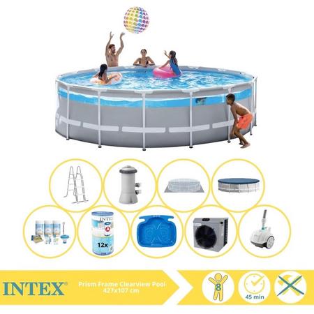 Intex Prism Frame Zwembad - Opzetzwembad - 427x107 cm - Inclusief Onderhoudspakket, Filter, Zwembad Stofzuiger, Voetenbad en Warmtepomp CP