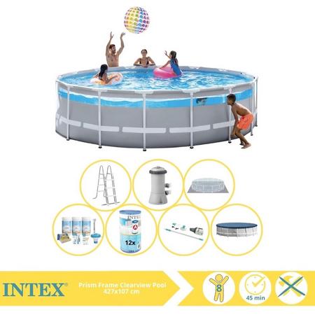 Intex Prism Frame Zwembad - Opzetzwembad - 427x107 cm - Inclusief Onderhoudspakket, Filter en Stofzuiger