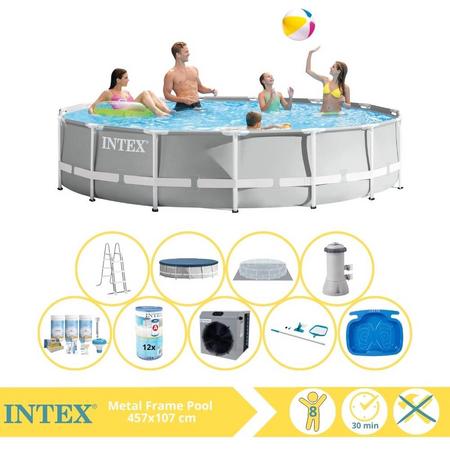 Intex Prism Frame Zwembad - Opzetzwembad - 457x107 cm - Inclusief Onderhoudspakket, Filter, Onderhoudsset, Voetenbad en Warmtepomp CP