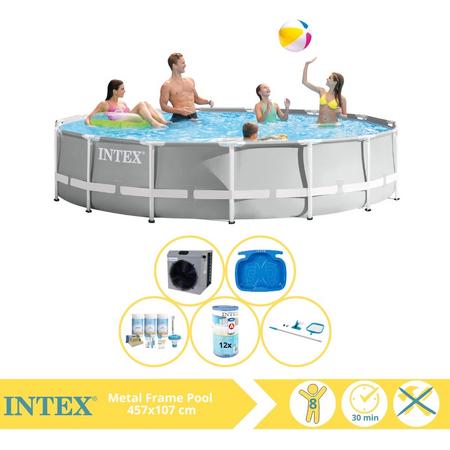 Intex Prism Frame Zwembad - Opzetzwembad - 457x107 cm - Inclusief Onderhoudspakket, Filter, Onderhoudsset, Voetenbad en Warmtepomp CP