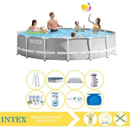 Intex Prism Frame Zwembad - Opzetzwembad - 457x107 cm - Inclusief Onderhoudspakket, Filter, Onderhoudsset en Voetenbad