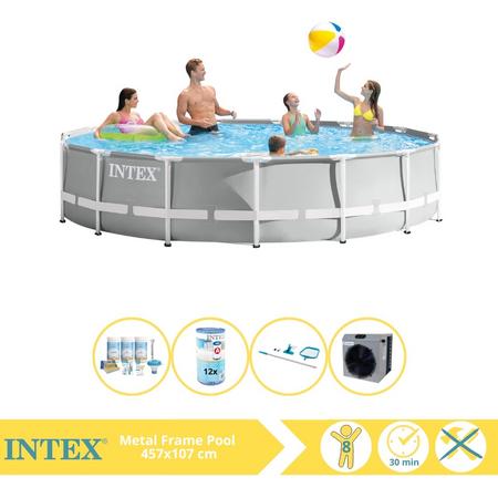 Intex Prism Frame Zwembad - Opzetzwembad - 457x107 cm - Inclusief Onderhoudspakket, Filter, Onderhoudsset en Warmtepomp CP