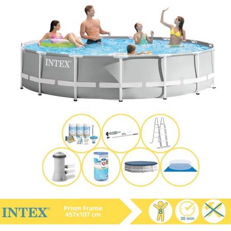 Intex Prism Frame Zwembad - Opzetzwembad - 457x107 cm - Inclusief Onderhoudspakket, Filter en Stofzuiger