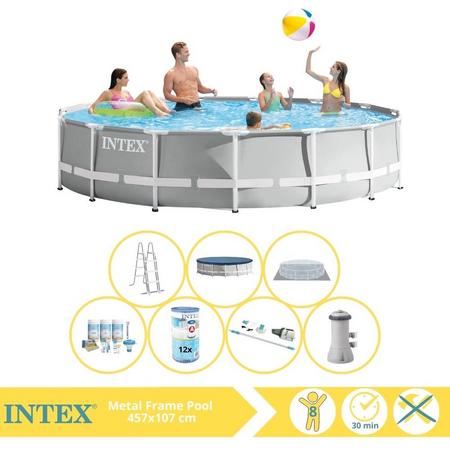 Intex Prism Frame Zwembad - Opzetzwembad - 457x107 cm - Inclusief Onderhoudspakket, Filter en Stofzuiger