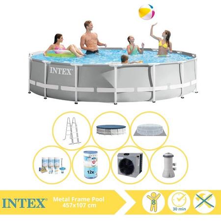 Intex Prism Frame Zwembad - Opzetzwembad - 457x107 cm - Inclusief Onderhoudspakket, Filter en Warmtepomp CP