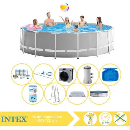 Intex Prism Frame Zwembad - Opzetzwembad - 457x122 cm - Inclusief Onderhoudspakket, Filter, Onderhoudsset, Voetenbad en Warmtepomp CP