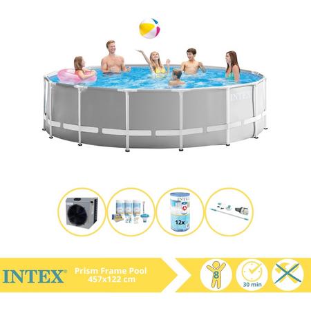 Intex Prism Frame Zwembad - Opzetzwembad - 457x122 cm - Inclusief Onderhoudspakket, Filter, Stofzuiger en Warmtepomp CP