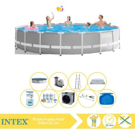 Intex Prism Frame Zwembad - Opzetzwembad - 549x122 cm - Inclusief Onderhoudspakket, Filter, Stofzuiger, Voetenbad en Warmtepomp CP