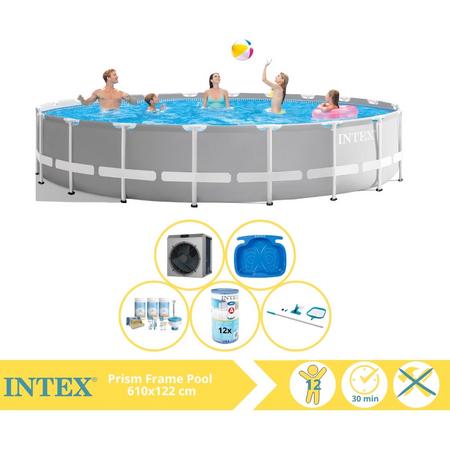 Intex Prism Frame Zwembad - Opzetzwembad - 610x122 cm - Inclusief Onderhoudspakket, Filter, Onderhoudsset, Voetenbad en Warmtepomp CP