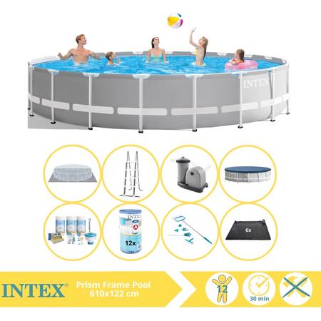 Intex Prism Frame Zwembad - Opzetzwembad - 610x122 cm - Inclusief Onderhoudspakket, Filter, Onderhoudsset en Solar Mat