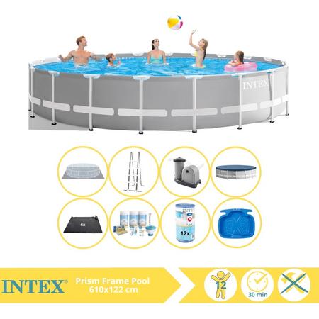 Intex Prism Frame Zwembad - Opzetzwembad - 610x122 cm - Inclusief Onderhoudspakket, Filter, Solar Mat en Voetenbad