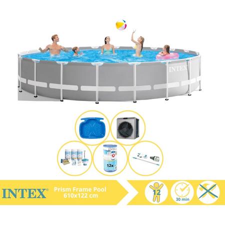 Intex Prism Frame Zwembad - Opzetzwembad - 610x122 cm - Inclusief Onderhoudspakket, Filter, Stofzuiger, Voetenbad en Warmtepomp CP