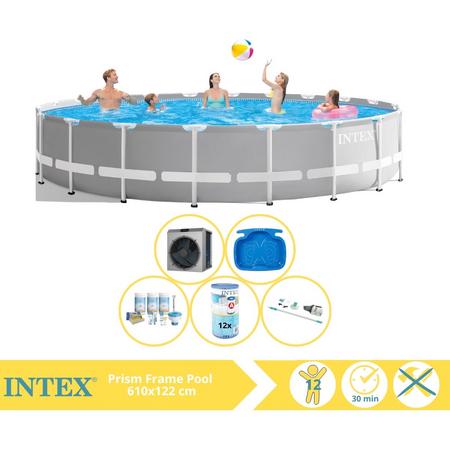 Intex Prism Frame Zwembad - Opzetzwembad - 610x122 cm - Inclusief Onderhoudspakket, Filter, Stofzuiger, Voetenbad en Warmtepomp CP