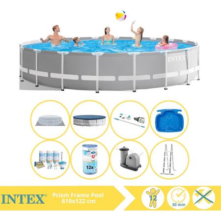 Intex Prism Frame Zwembad - Opzetzwembad - 610x122 cm - Inclusief Onderhoudspakket, Filter, Stofzuiger en Voetenbad